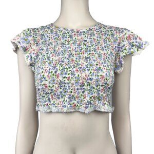 PATRONS OF PEACE Smocked Floral Ruffles Sleeves Crop Top Summer Cottagecore sz M
